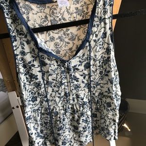 Tassel front floral sleeveless blouse
